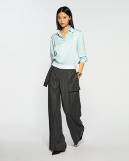 Inside Out Trouser  - Dark Grey Pinstripe Wool