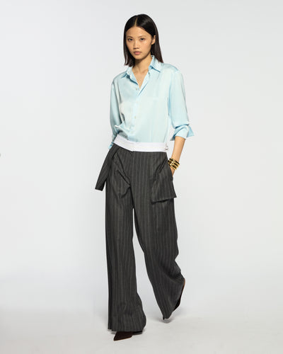 Inside Out Trouser  - Dark Grey Pinstripe Wool SERENA BUTE