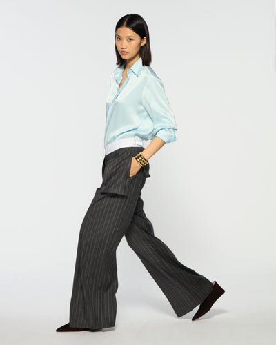 Inside Out Trouser  - Dark Grey Pinstripe Wool SERENA BUTE