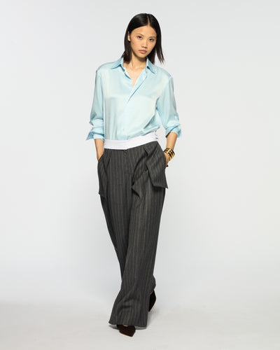 Inside Out Trouser  - Dark Grey Pinstripe Wool SERENA BUTE