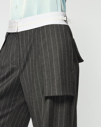 Inside Out Trouser  - Dark Grey Pinstripe Wool SERENA BUTE