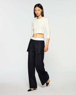 Inside Out Trouser  - Navy Blue Pinstripe Wool