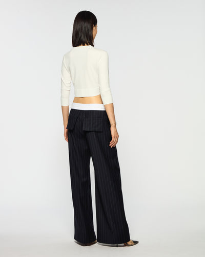 Inside Out Trouser  - Navy Blue Pinstripe Wool SERENA BUTE