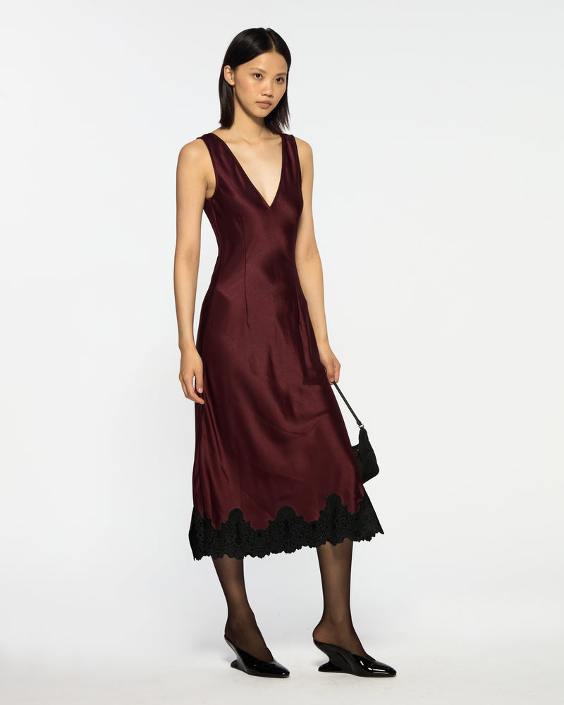 Midi Dress with Lace Hem - Burgundy picture #3