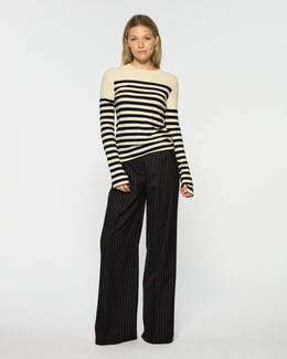 Serena Trouser - Black Pinstripe Wool