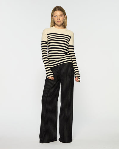 Serena Trouser - Black Pinstripe Wool SERENA BUTE