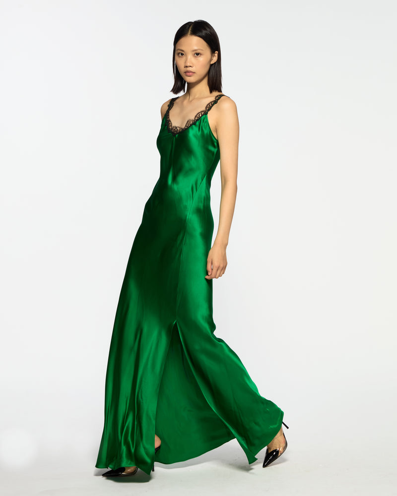 Slip Dress with Lace Trim - Emerald Silk picture #1