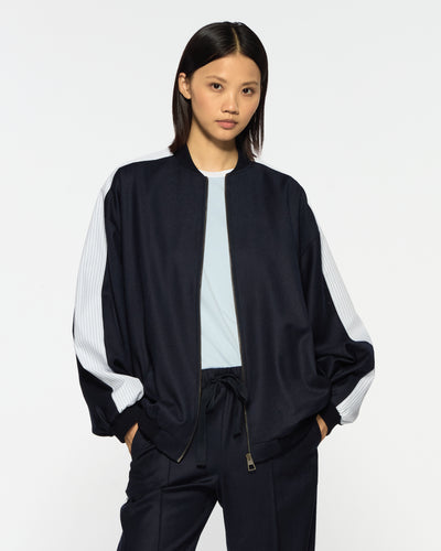 Bomber Jacket - Navy Blue Wool SERENA BUTE