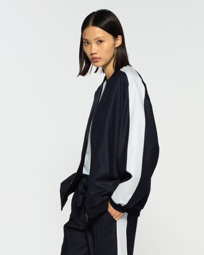 Bomber Jacket - Navy Blue Wool SERENA BUTE