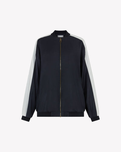 Bomber Jacket - Navy Blue Wool SERENA BUTE