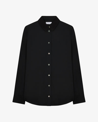Classic Shirt with Georgette Trim - Black SERENA BUTE
