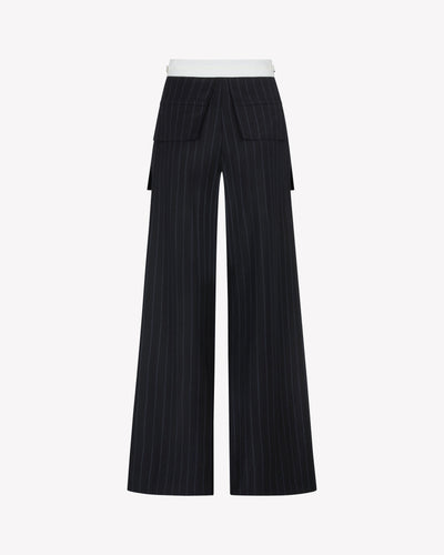 Inside Out Trouser  - Navy Blue Pinstripe Wool SERENA BUTE