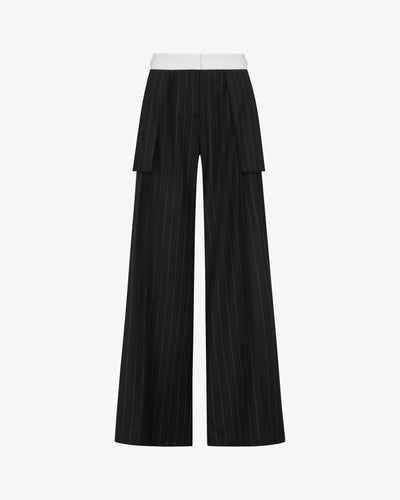 Inside Out Trouser  - Navy Blue Pinstripe Wool SERENA BUTE