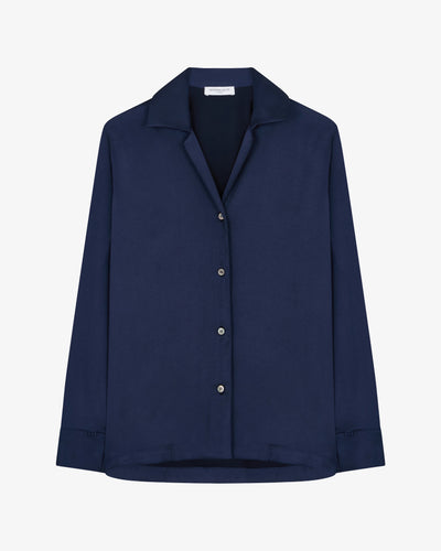 Satin Revere Collar Shirt - Dark Navy SERENA BUTE