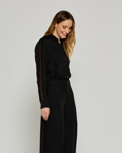 Classic Shirt with Georgette Trim - Black SERENA BUTE