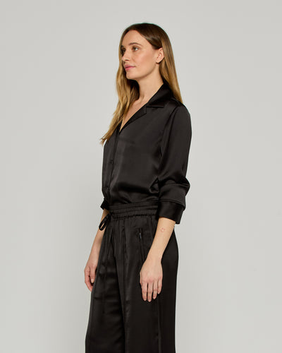 Satin Revere Collar Shirt - Black SERENA BUTE