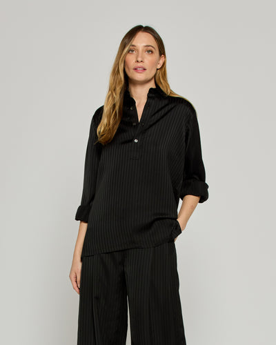 Satin Stripe George Shirt - Black SERENA BUTE