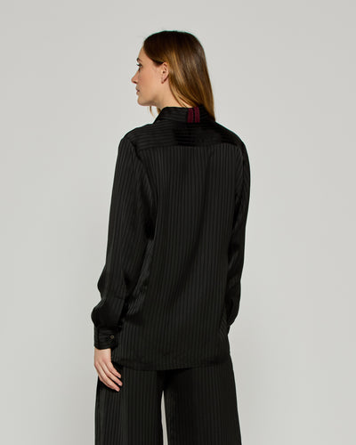 Satin Stripe George Shirt - Black SERENA BUTE
