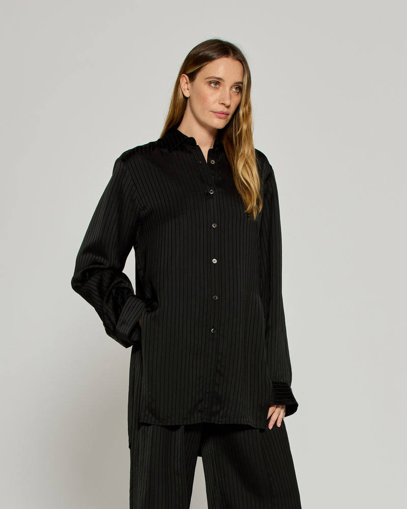 Satin Stripe Open Back Shirt - Black picture #1