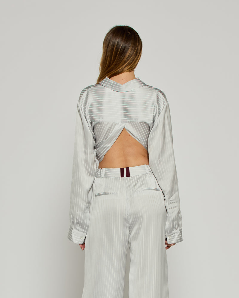 Satin Stripe Open Back Shirt - Silver picture #4