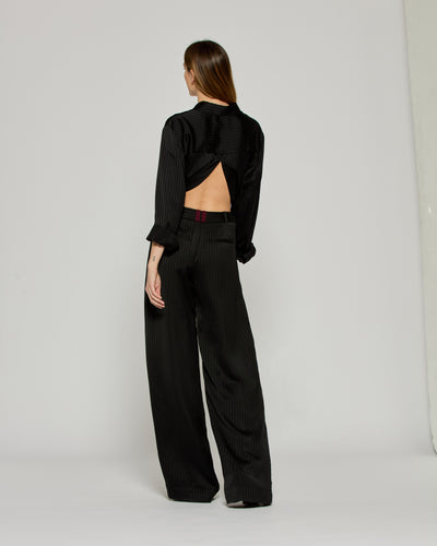 Satin Stripe Serena Trouser - Black SERENA BUTE