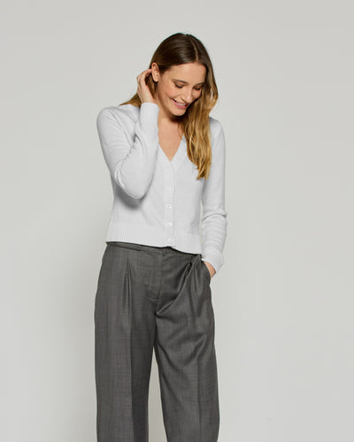 V-Neck Semi Cropped Cardigan - Crystalline Grey SERENA BUTE