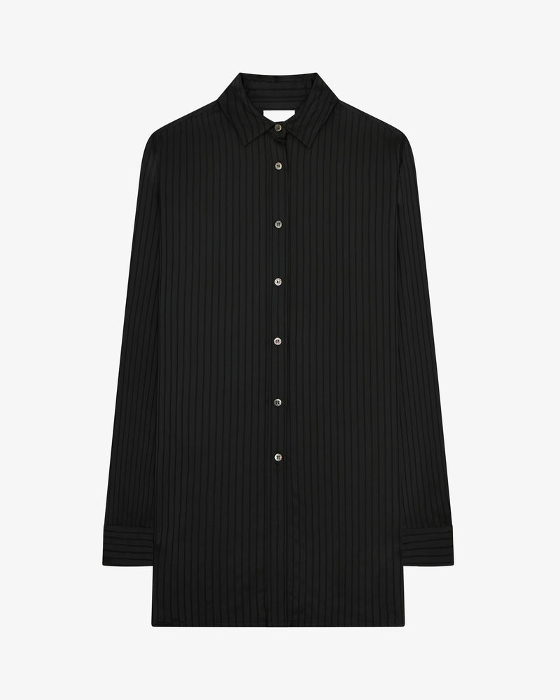 Satin Stripe Open Back Shirt - Black picture #2