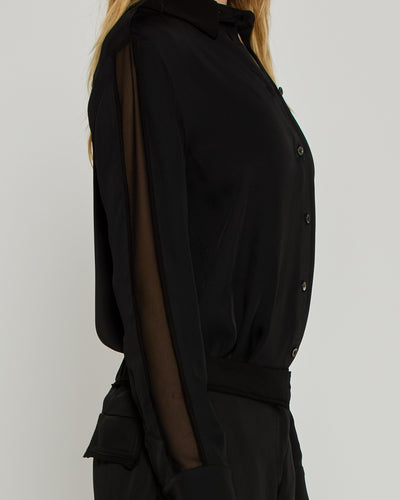 Classic Shirt with Georgette Trim - Black SERENA BUTE
