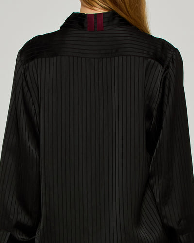 Satin Stripe George Shirt - Black SERENA BUTE