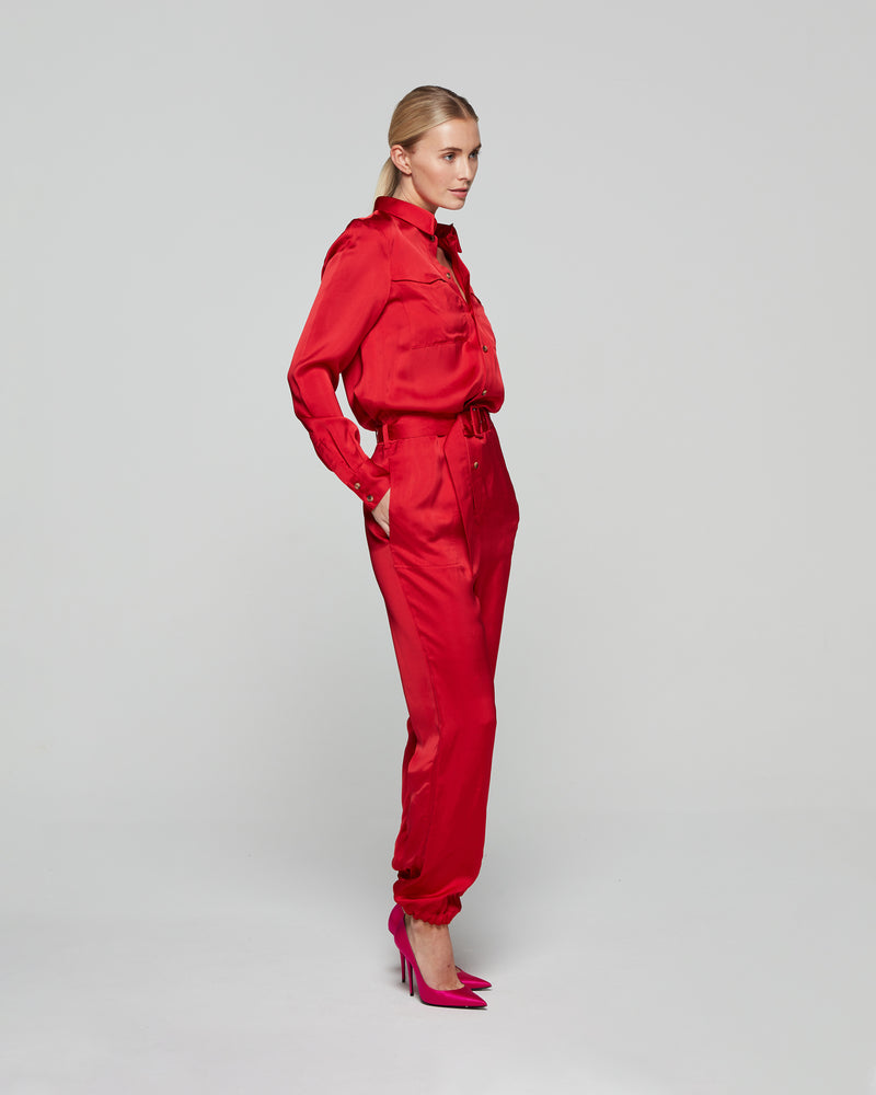 Matte Satin Utility Jumpsuit - Bright Red picture #3