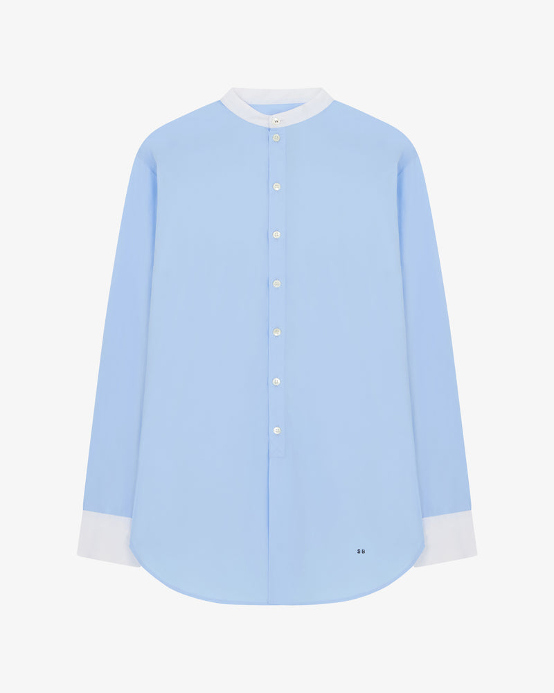Collarless Shirt with Side Opening - Pale Blue picture #2