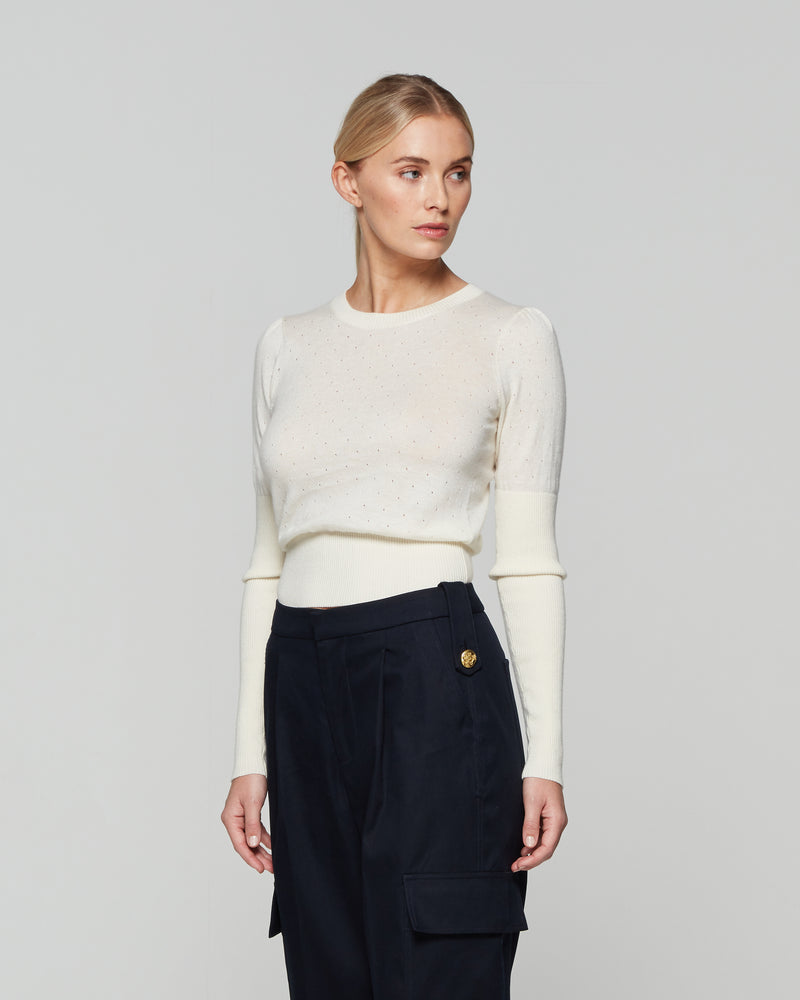 Pointelle Fitted Jumper - Cream picture #3