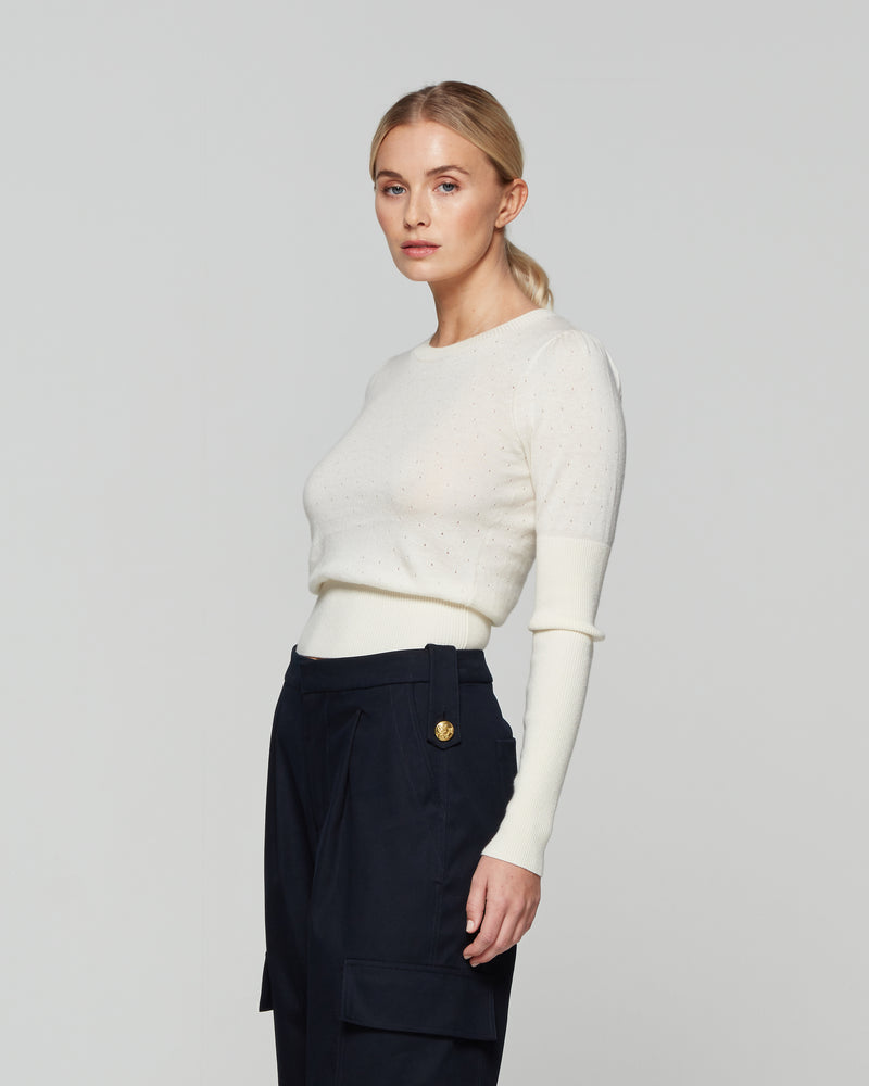 Pointelle Fitted Jumper - Cream picture #1