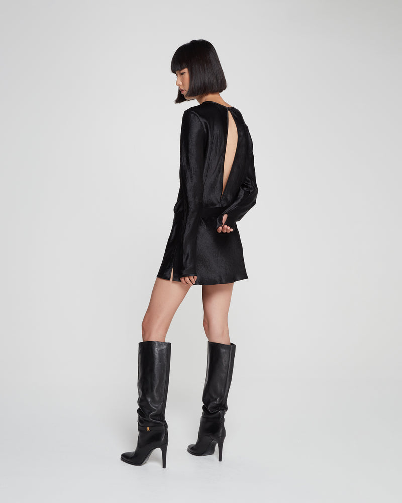 Satin Long Sleeve Mini Dress - Black picture #1