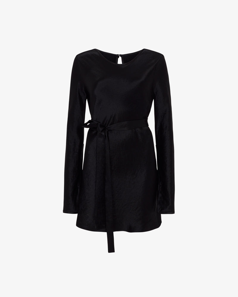 Satin Long Sleeve Mini Dress - Black picture #2