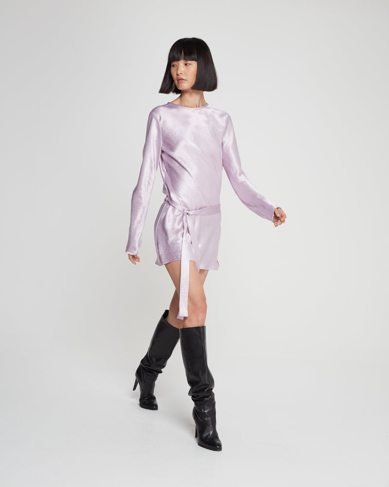 Satin Long Sleeve Mini Dress - Soft Lilac picture #1