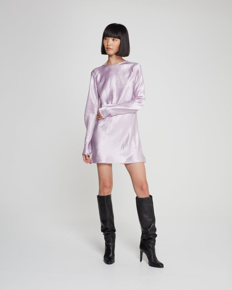 Satin Long Sleeve Mini Dress - Soft Lilac picture #3