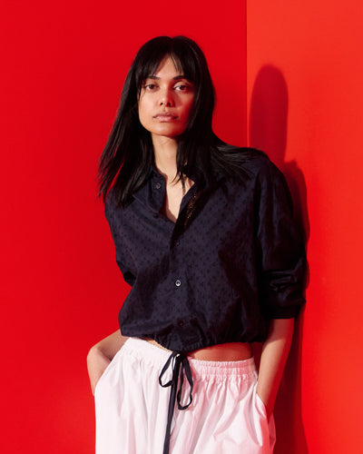 Broderie Drawstring Shirt - Navy Blue SERENA BUTE