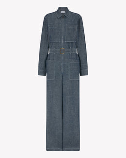 Chambray Cargo Jumpsuit - Dark Navy