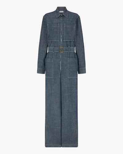 Chambray Cargo Jumpsuit - Dark Navy SERENA BUTE