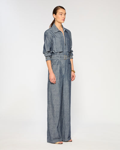 Chambray Cargo Jumpsuit - Dark Navy SERENA BUTE