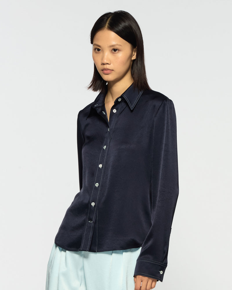 Satin Serena Shirt - Navy Blue SERENA BUTE