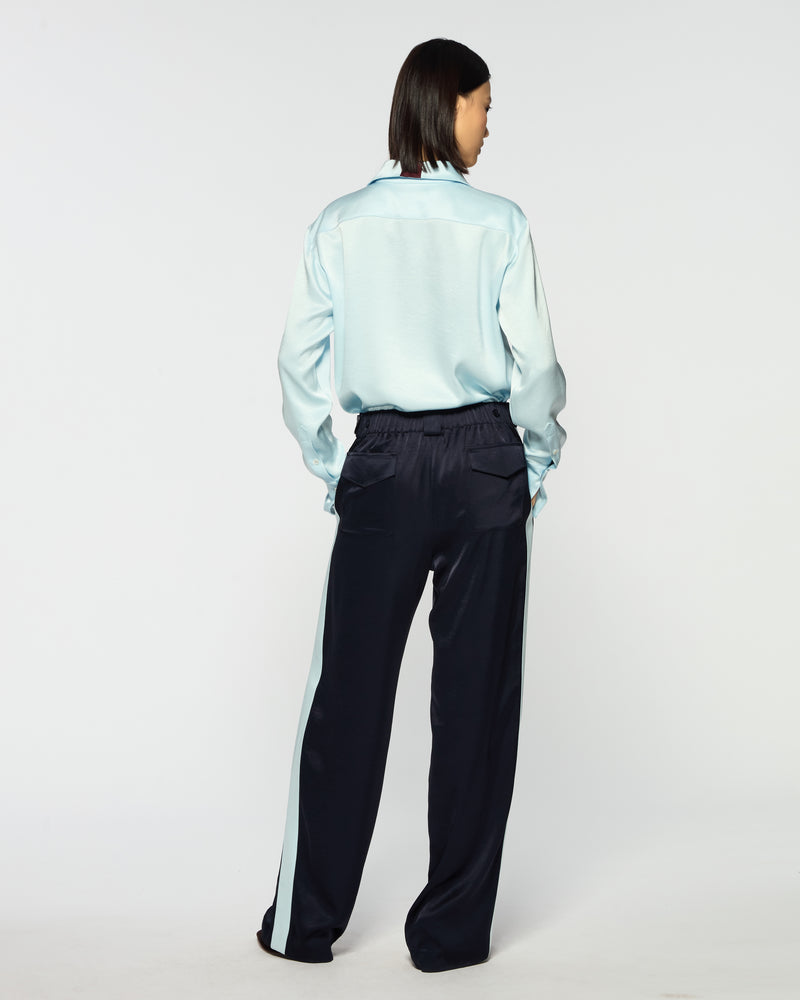 Satin Boyfriend Trouser - Navy Blue SERENA BUTE