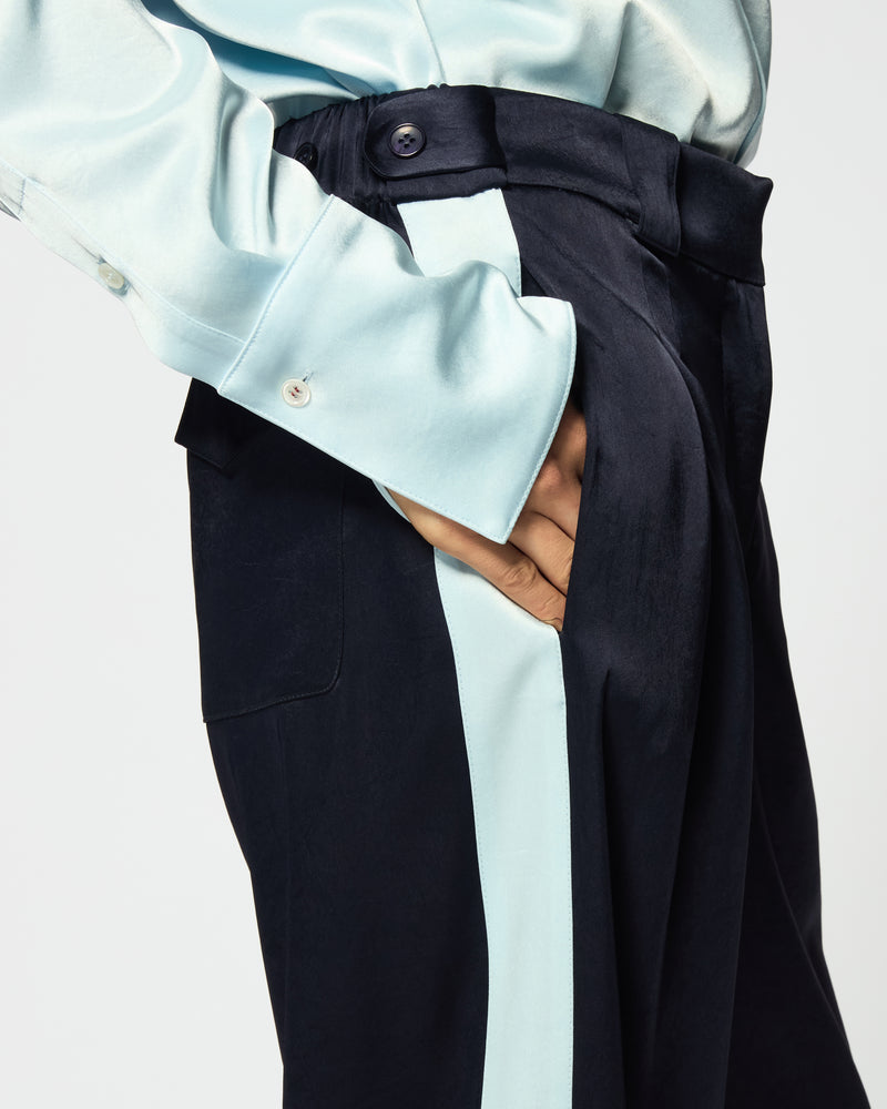 Satin Boyfriend Trouser - Navy Blue SERENA BUTE
