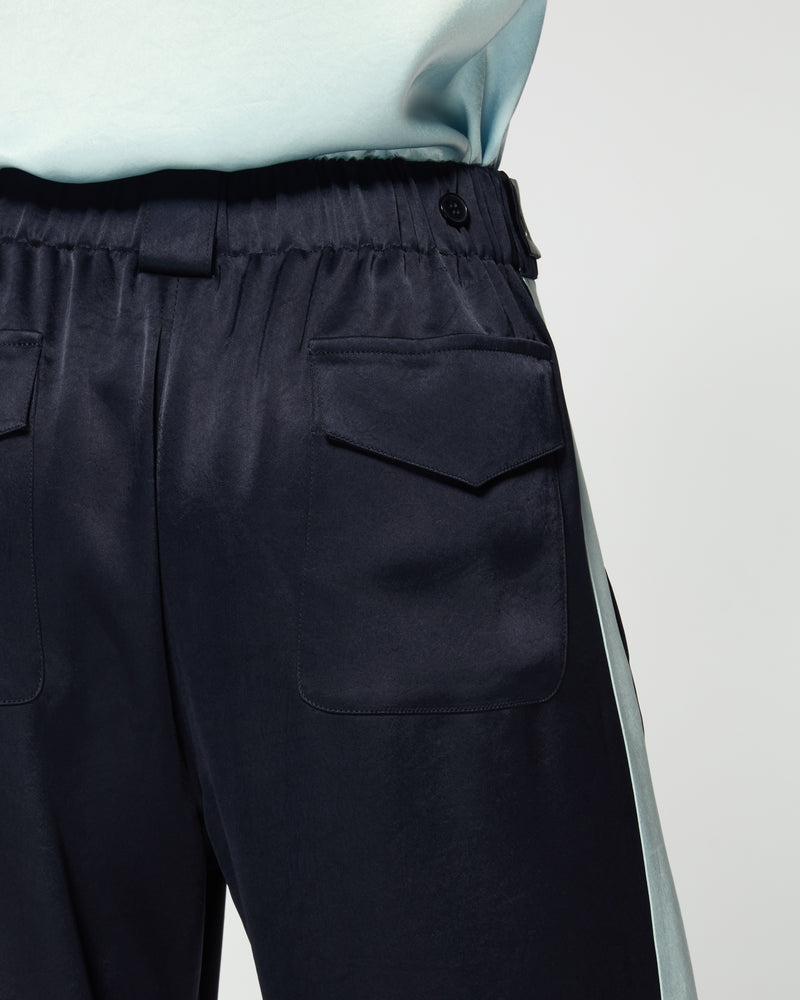 Satin Boyfriend Trouser - Navy Blue SERENA BUTE