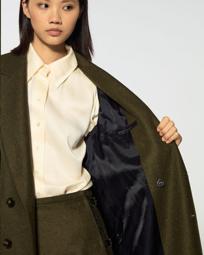 Double Breasted Coat - Military Green Wool SERENA BUTE