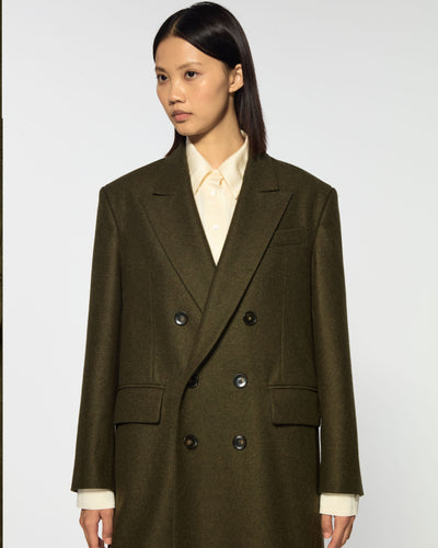 Double Breasted Coat - Military Green Wool SERENA BUTE
