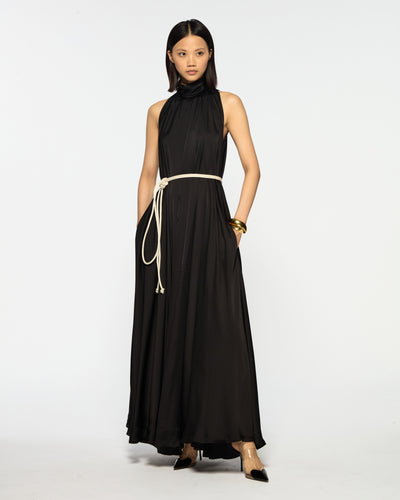 Draped Full Length Dress - Black SERENA BUTE