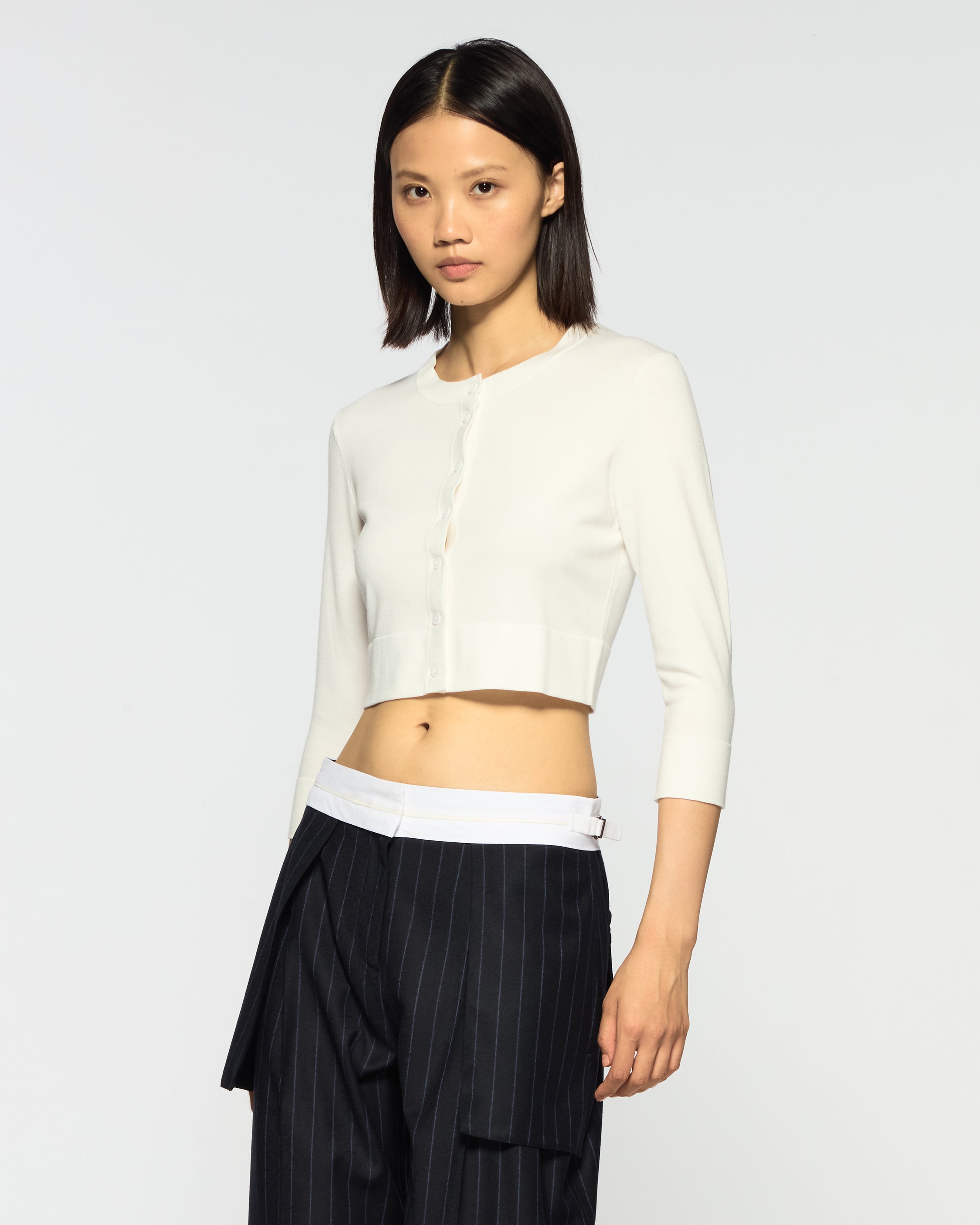 Fitted Cropped Cardigan - Cream