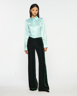 Velvet Flare Trouser - Dark Green